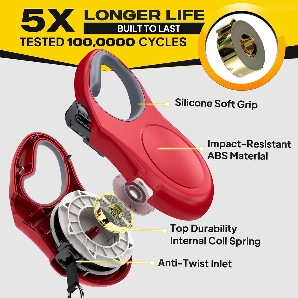 Fida Retractable Dog Leash, 16ft Heavy Duty Pet Walking Leash for X-Small/Small/Medium/Large Dog or Cat up to 110 lbs, Tangle-Free. One-Hand Brake (Large, Red)