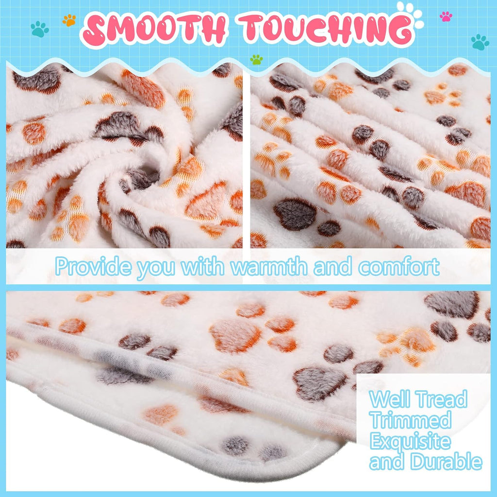 Tatuo 4 Pcs Fleece Dog Blankets for Puppy Cat, Cream, 30 x 20.5 in, Paw