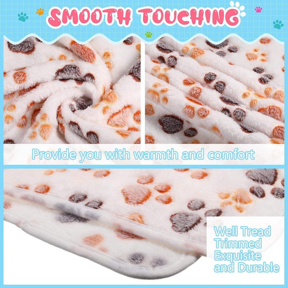 Tatuo 4 Pcs Fleece Dog Blankets for Puppy Cat, Cream, 30 x 20.5 in, Paw