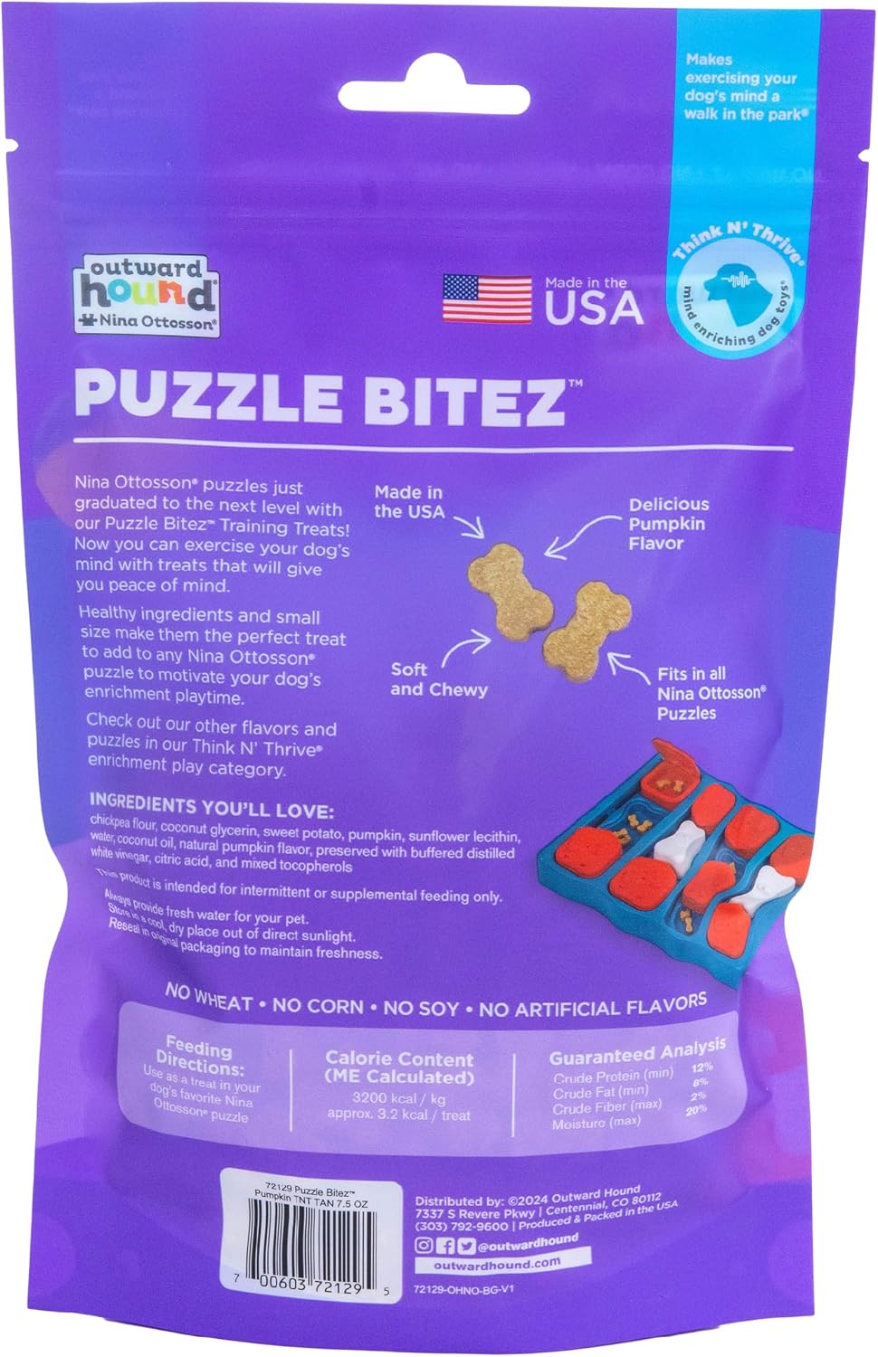 Outward Hound Nina Ottosson Puzzle Bitez Dog Treats, Pumpkin, 7.5 oz
