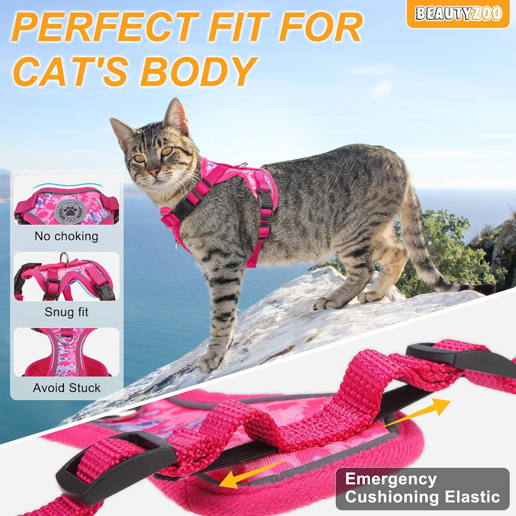 BEAUTYZOO Cat Harness and Leash,Escape Proof Easy-On Vest w/Neck Buckle, M