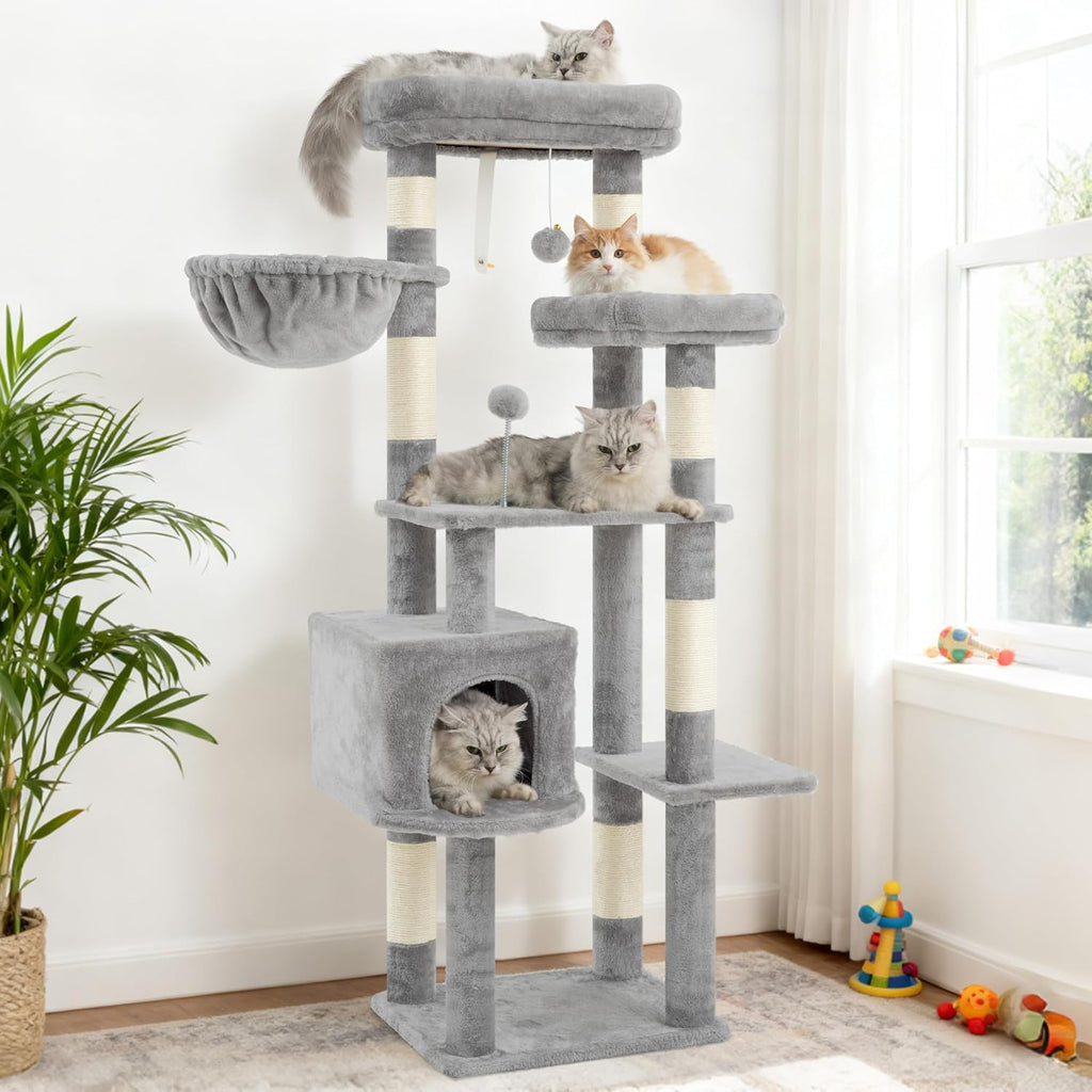 Gitelsnour 55.1'' Cat Tree Tower for Indoor Cats, Large Platform, GCT013W