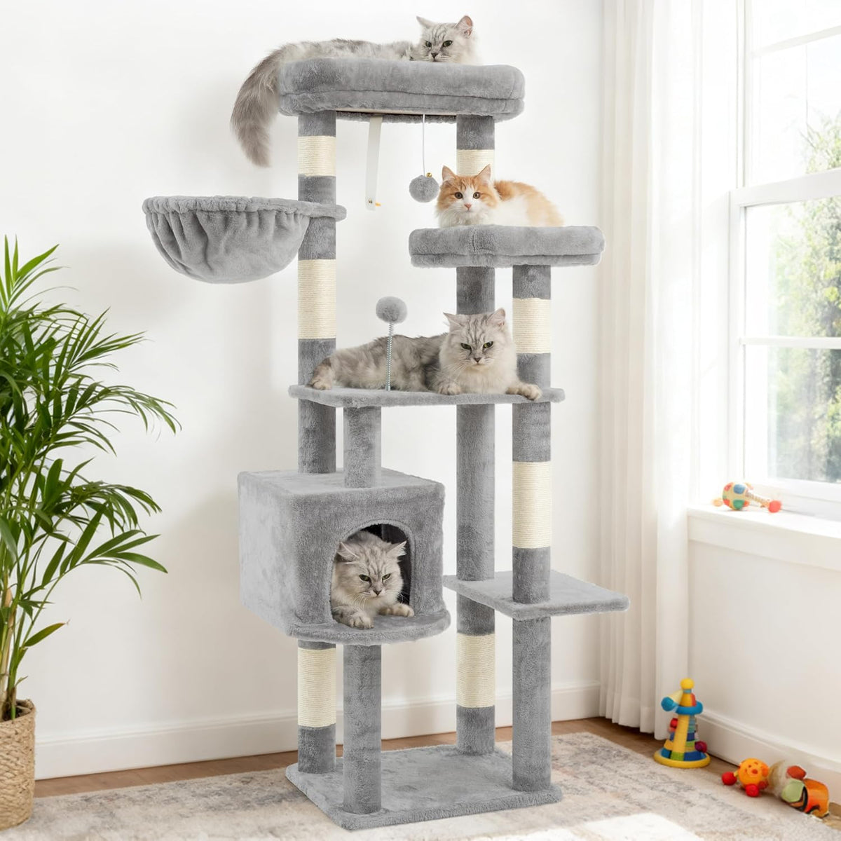 Gitelsnour 55.1'' Cat Tree Tower for Indoor Cats, Large Platform, GCT013W