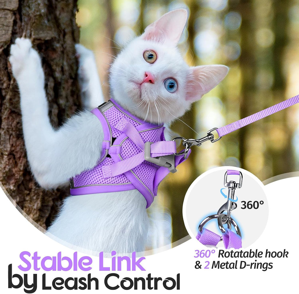 Dooradar Cat Harness and Leash Set, Easy-on Vest, Grey & Purple