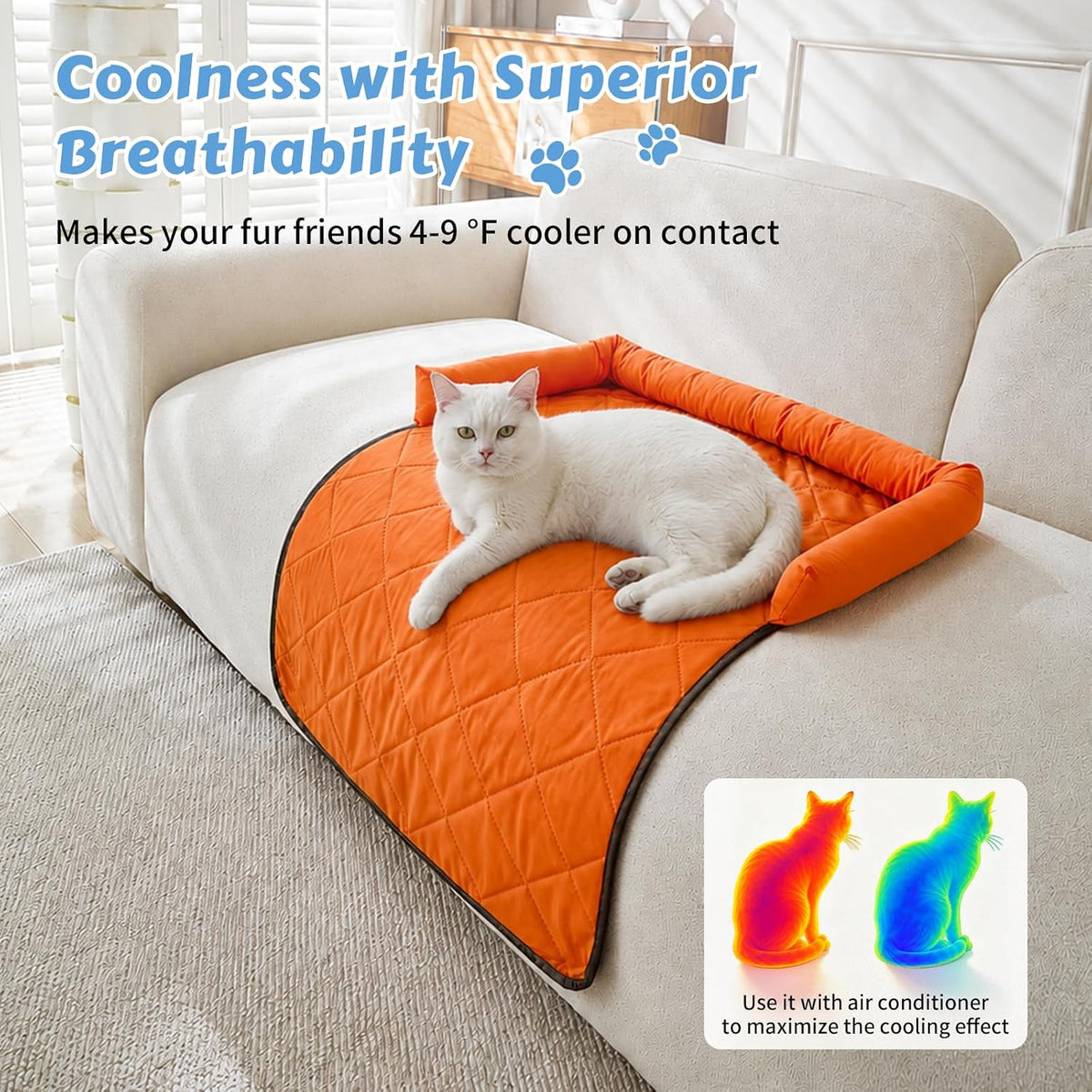 Cooling Dog Bed Mats with Neck & Head Support, 31.5 x 23.62 inch Orange