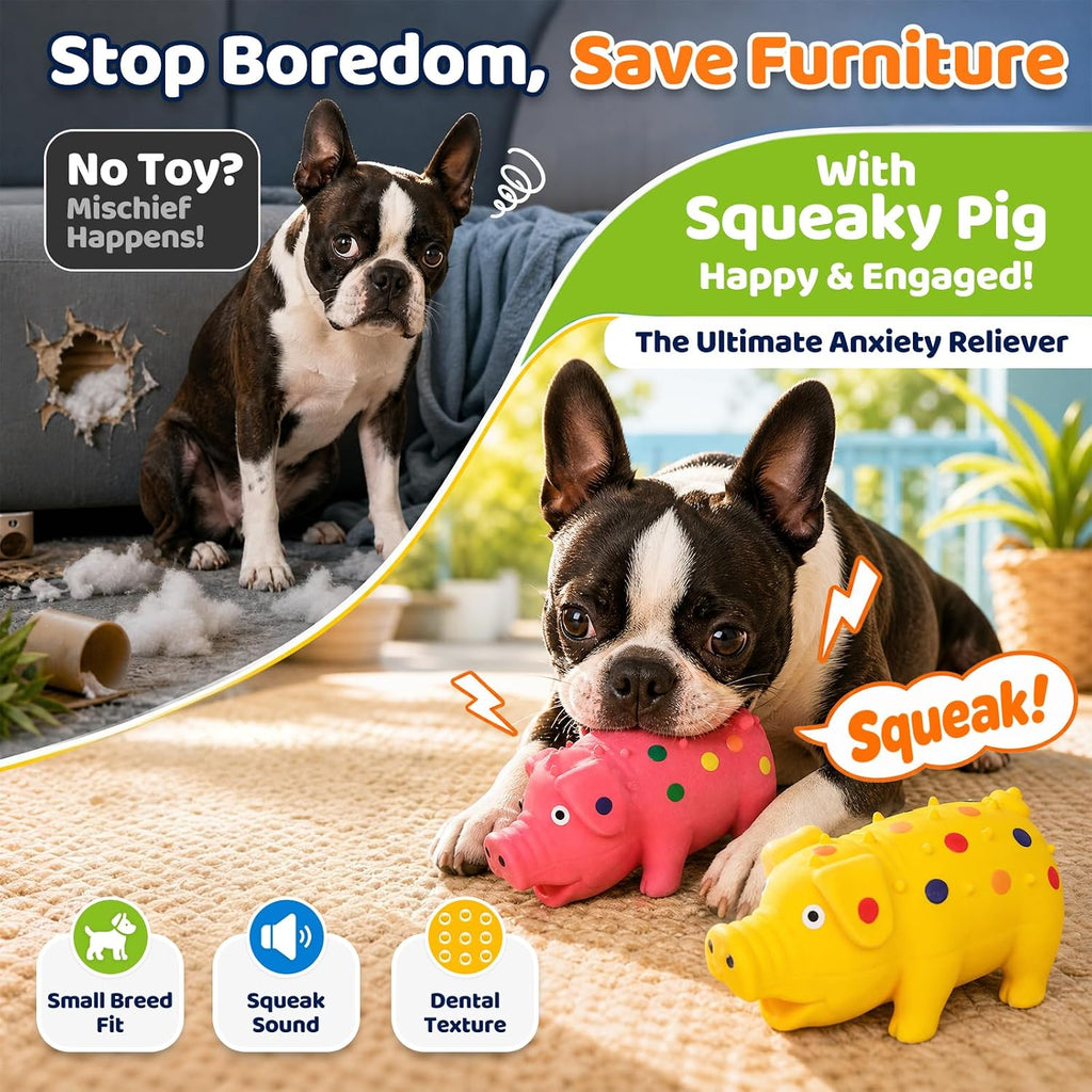 POPLAY 3 PCS Squeaky Latex Grunting Pig Dog Toys, 4 Inch Durable Rubber | Prank Nosie Maker Puppy Chew Toys Rubber Squeeze, Gift for Dogs