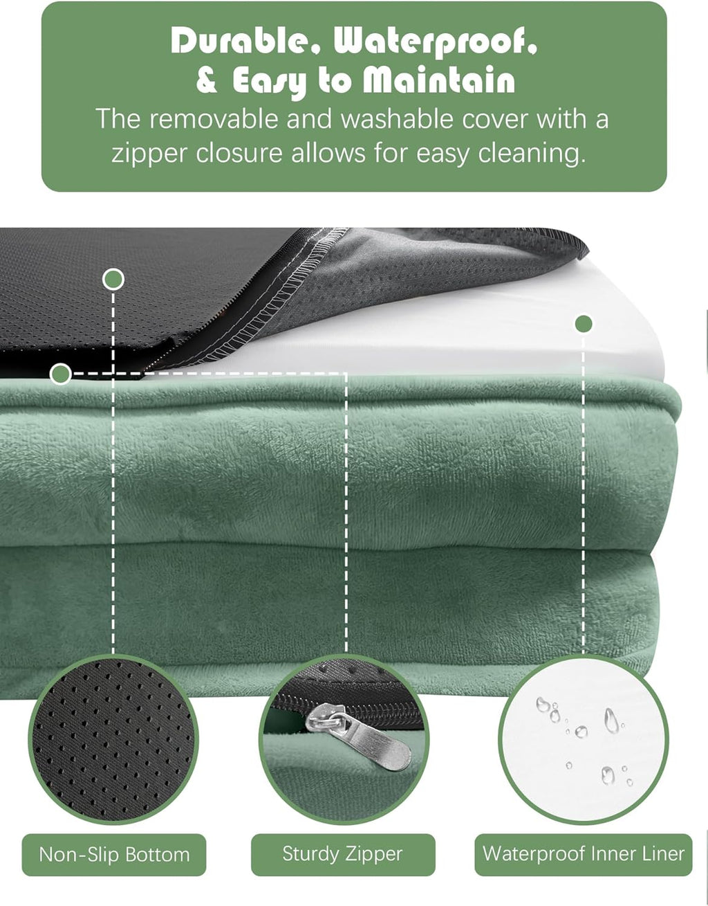 Spotted Play Orthopedic Dog Bed with Sides - Sofa Beds for Small Dogs, Supportive Foam Pet Couch Bed with Washable Removable Cover, Waterproof Lining and Non-Slip Bottom, Green - S