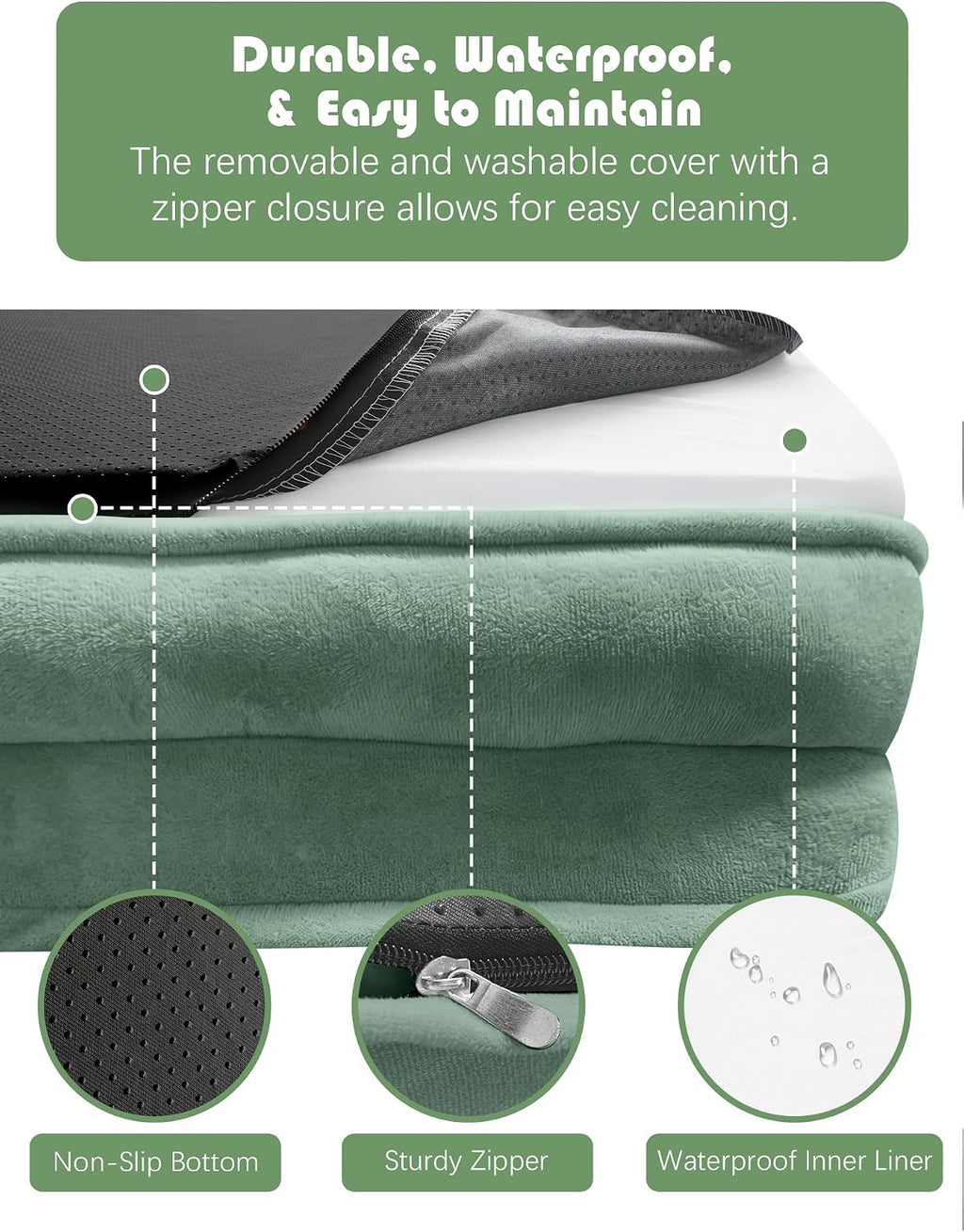Spotted Play Orthopedic Dog Bed with Sides - Sofa Beds for Extra Large Dogs, Supportive Foam Pet Couch Bed with Washable Removable Cover, Waterproof Lining and Non-Slip Bottom, Green - XL-Plus