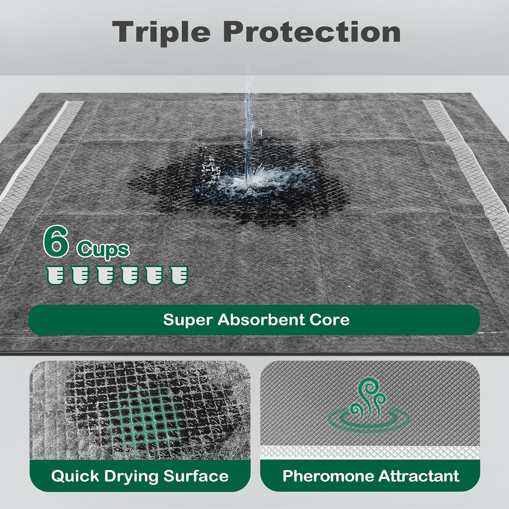 MIZOK Pee Pads for Dogs Charcoal Disposable No Leak Large 28x30in 100Ct | Heavy Duty Carbon Layers, Powerful Odor Eliminator, Extra Thick Dog Pads, Protects Floors from Daily Messes