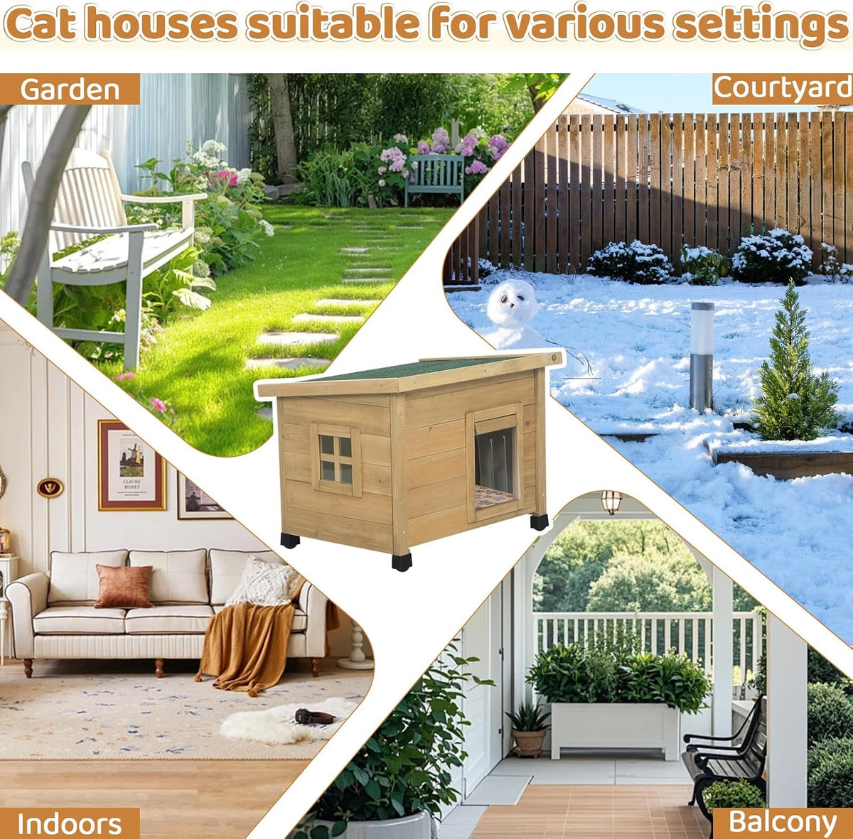 Agitree Outdoor Wooden Pet House, Weatherproof Winter Shelter for рuррy and Small Cats, Elevated Design with Window (Yellow, 22.56 * 17.71 * 16.73Inches)