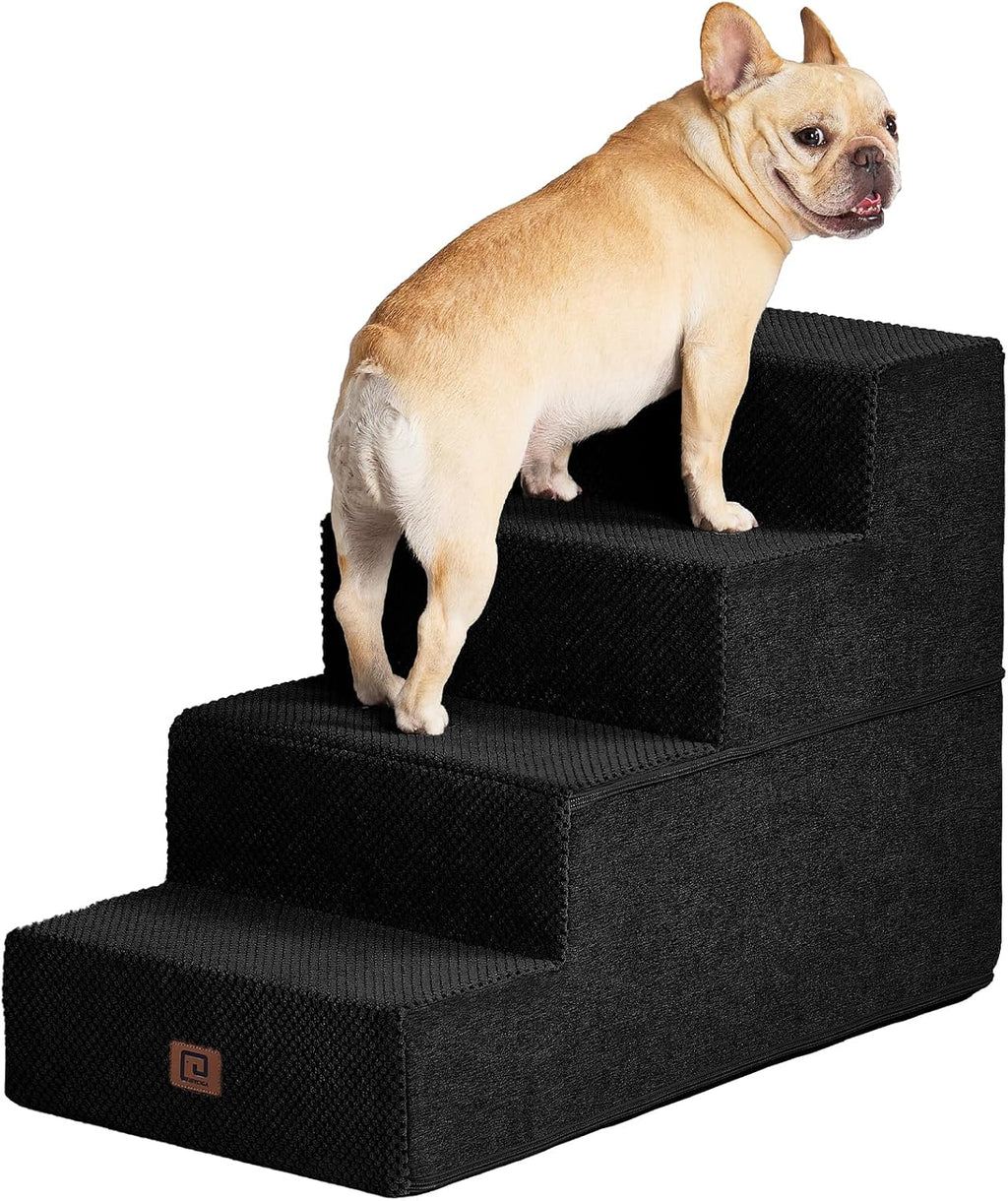 EHEYCIGA Dog Stairs for Bed 20" H, 4-Step Extra Wide Dog Steps, Black