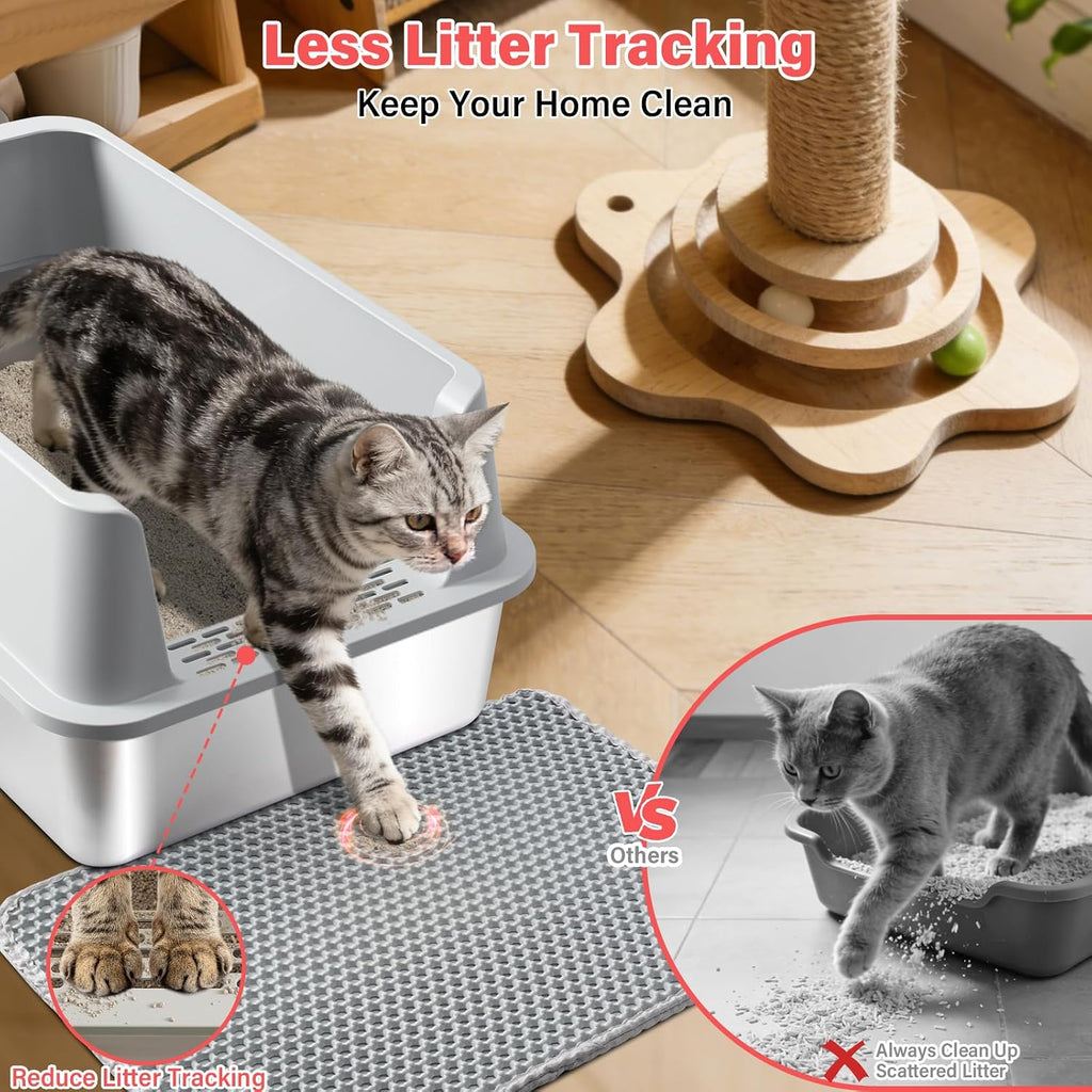 Stainless Steel Litter Box, Extra Large Metal Cat Litter Box for Big Cats | High Sided, Never Absorbs Odors, Anti-Urine Leakage, Non-Sticky, Easy Cleaning, Include Litter Mat & Scoop