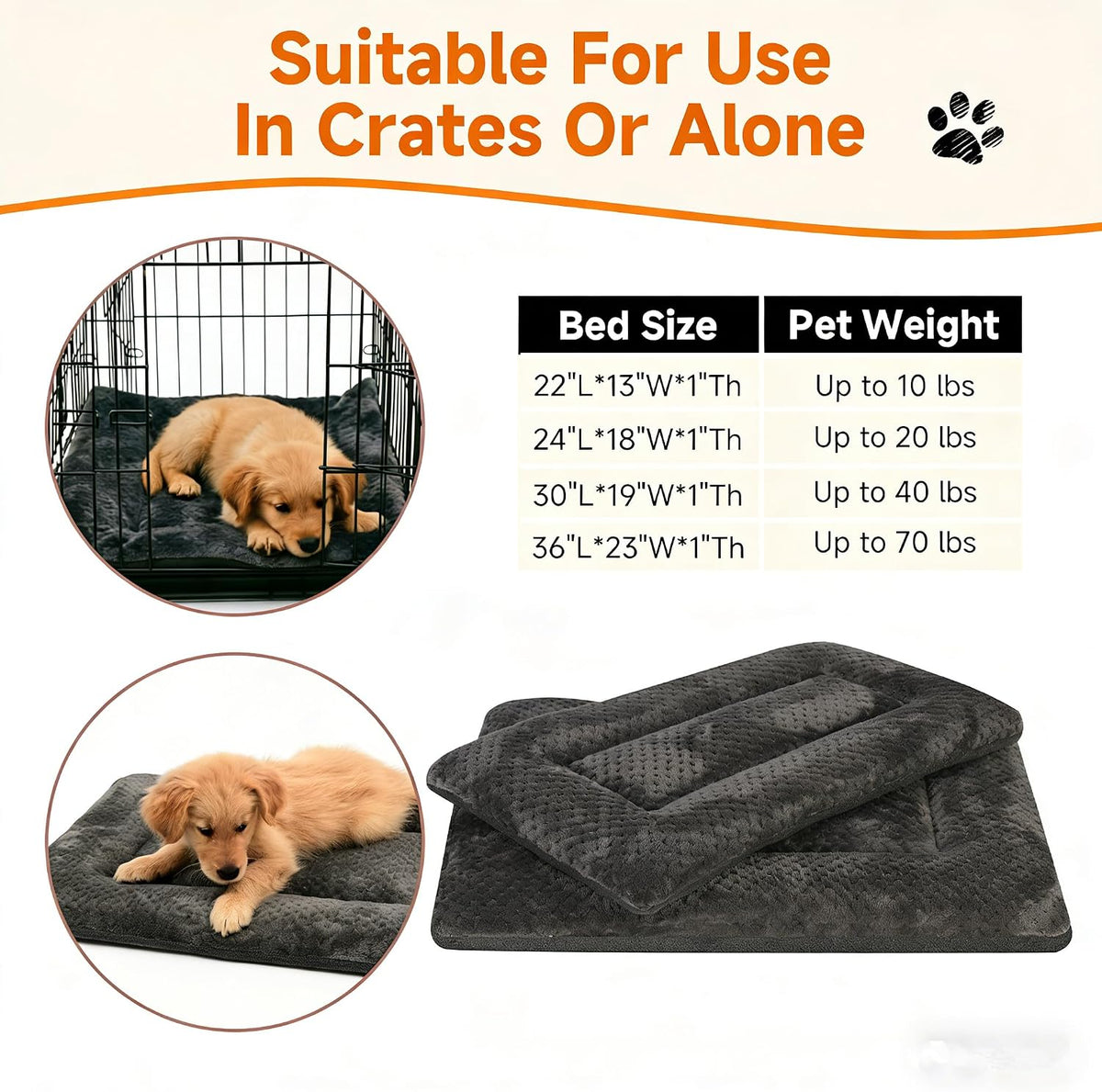 Dog Bed Mat 24x18, Dark Gray Small Dog Bed,Washable Dog Bed for Crate