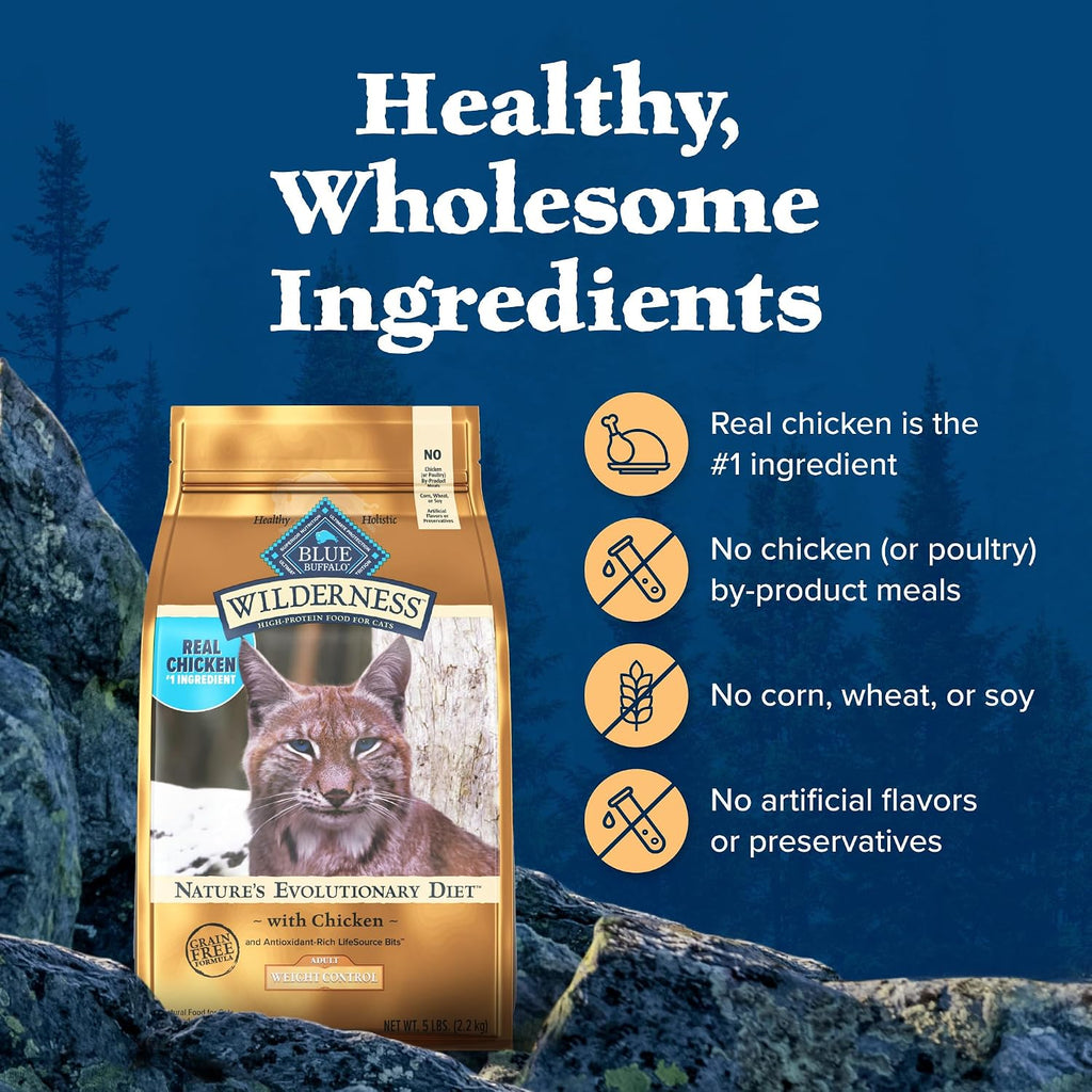 Blue Buffalo Wilderness Chicken Weight Control Dry Cat Food, 5 lb