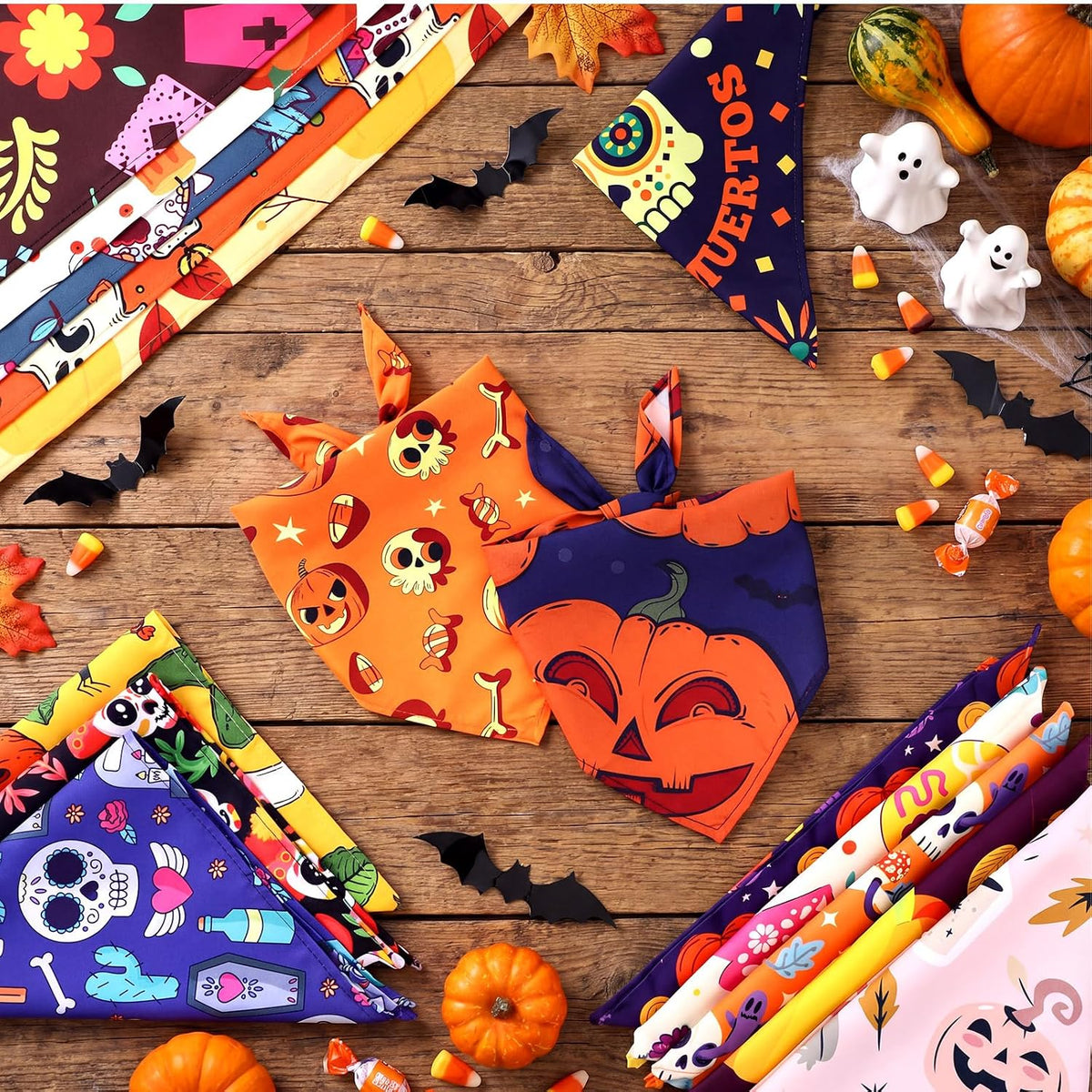 Huhumy 150 Pcs Halloween Dog Bandanas Bulk Bandanas for Medium Large Dogs