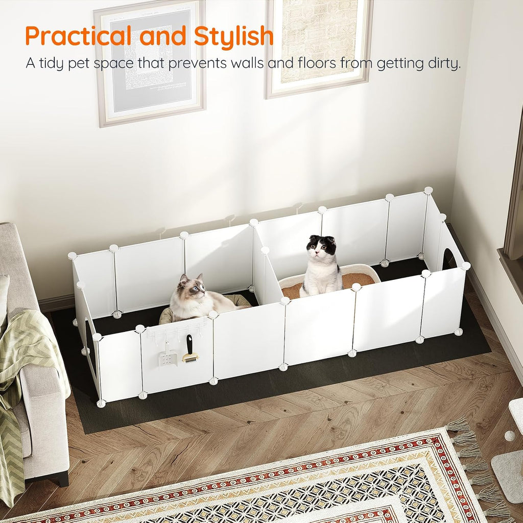 HOOBRO 2 Pack Cat Litter Box Enclosure Splash Guard with Large Oxford Mat, Plastics High-Edge Litter Guard with Drain Hooks, DIY Assembly, 70.9" L x 29.1" W x 15.7" H, Easy to Clean, White WT08PP03