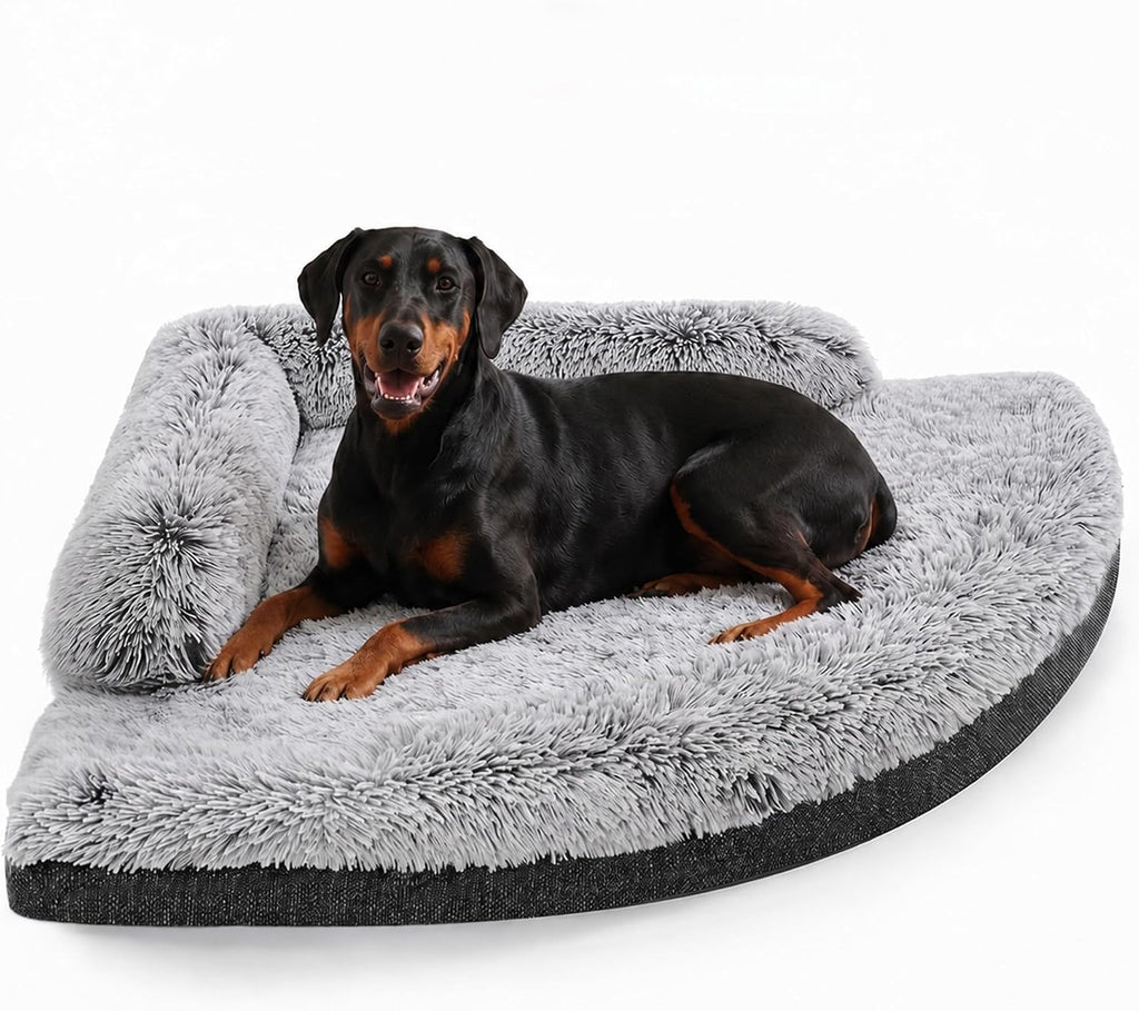 Corner Dog Bed for Large Dogs, 42" XL Fluffy Orthopedic Pet Bed