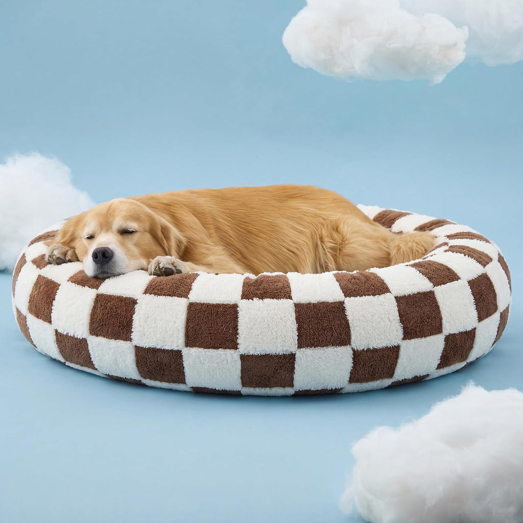 LE SURE Shown on TV Jacquard Donut Dog Beds Extra Large,Brown 42x42x9in