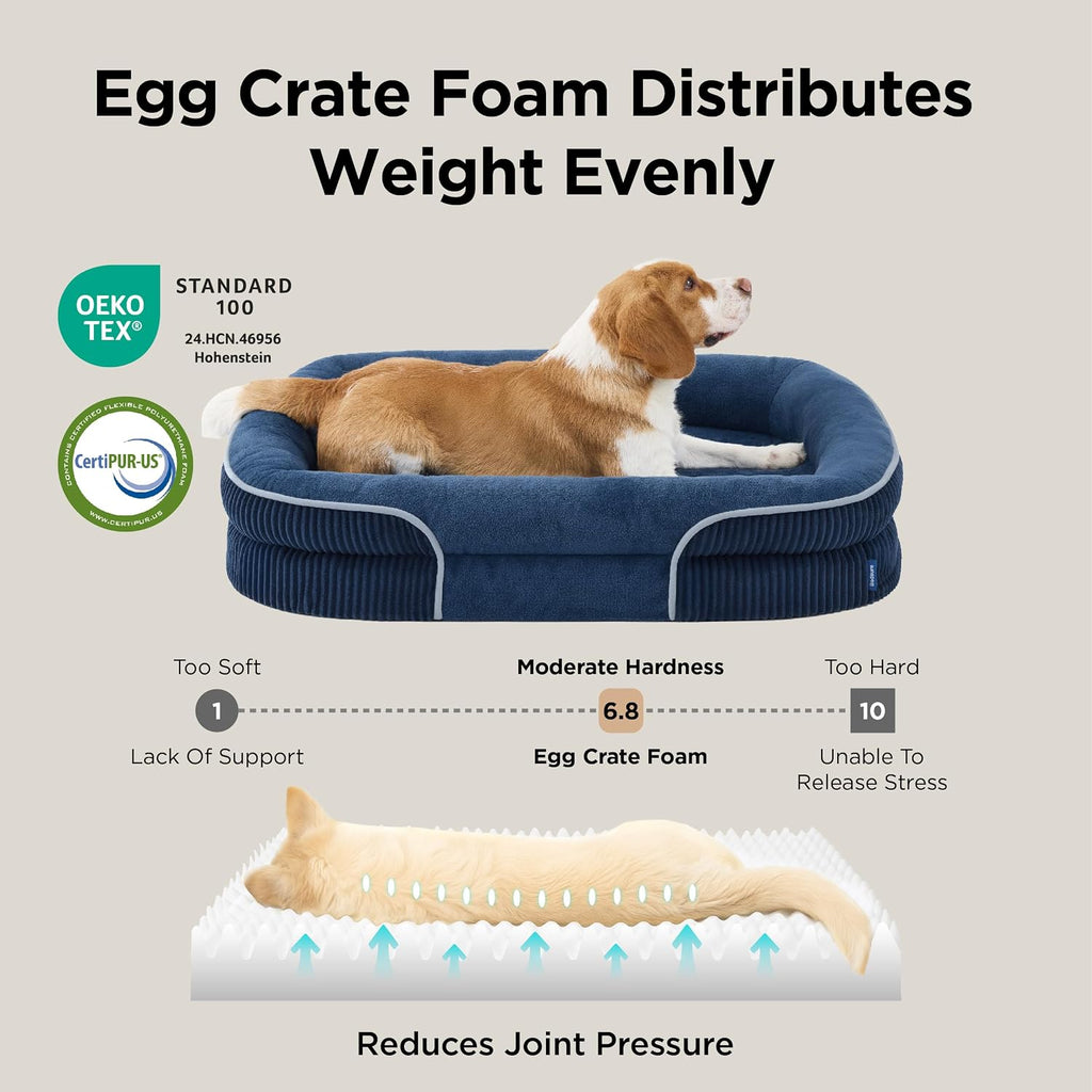 Bedsure 360°Oval Bolster Orthopedic Dog Beds Large Sized Dog,35" Blue