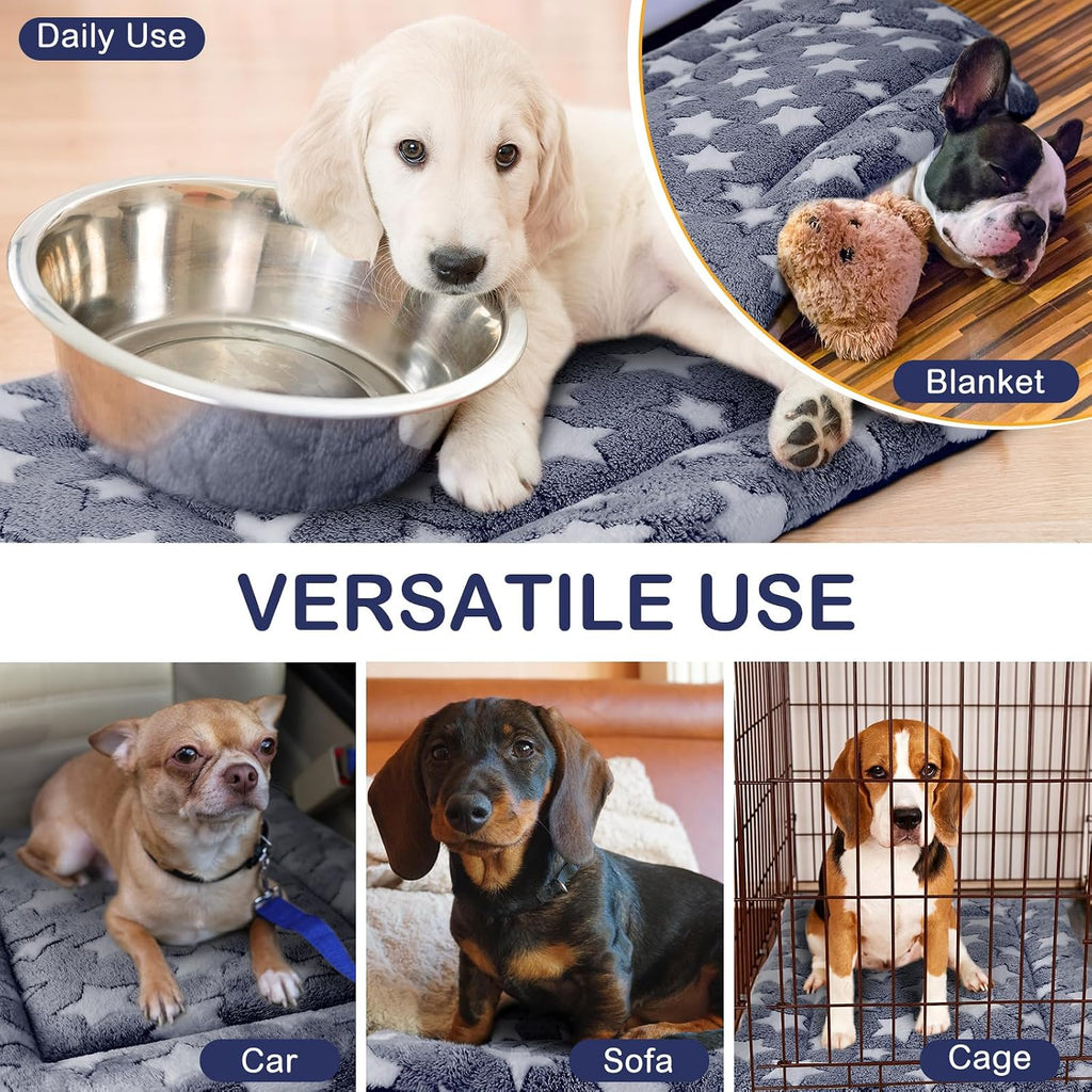VitalCozy 4 Pcs Dog Crate Pads Soft Warm,18 x 24 x 1.6 Inch,Star,Blue