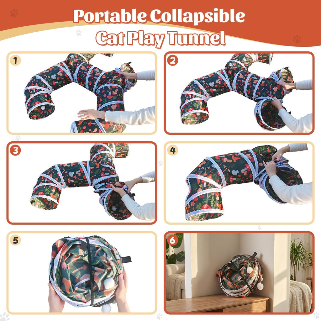 Cat Tunnel for Indoor Entertainment, Tear-Resistant Cat Play Tube with Play Ball, Collapsible Pet Tube with Interactive Peephole, Ideal for Outdoor Exercise for Kittens Puppies Rabbits (8-Shaped)
