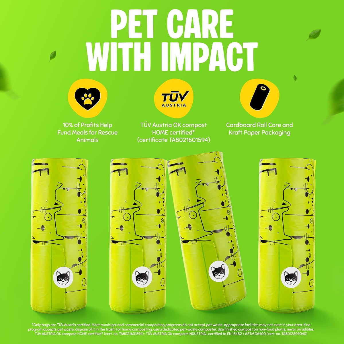 Cat Litter Bags for Poop - TÜV Austria OK compost HOME certified - XL, 60