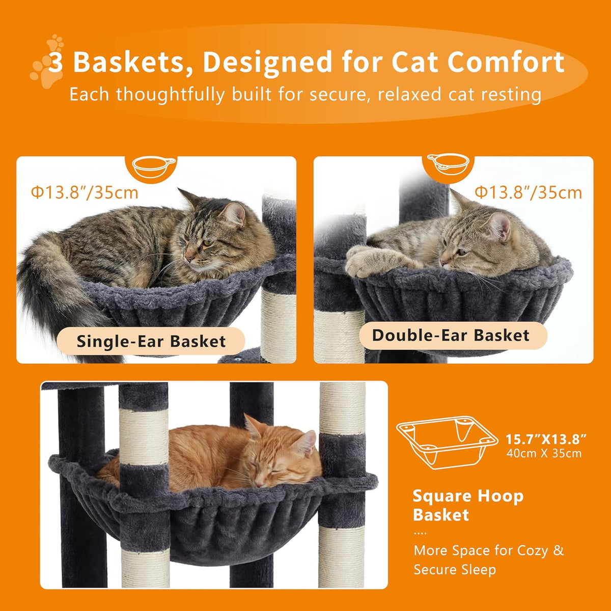 Heybly Cat Tree, 74.8-Inch Spacious & Tall Cat Tower for Large Cats HCT062G