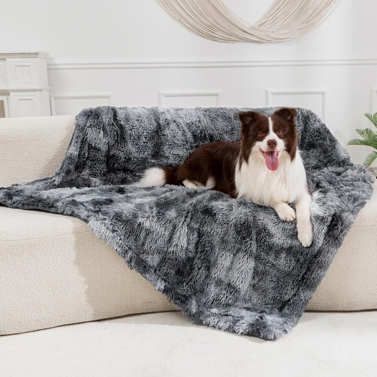 gogobunny Waterproof Dog Blanket for Couch & Furniture Protection - Super Soft Reversible Throw for Large Dogs & Cats, Calming Washable Fur & Sherpa Pet Blanket(60x80 Inch, Tie-dye Grey)