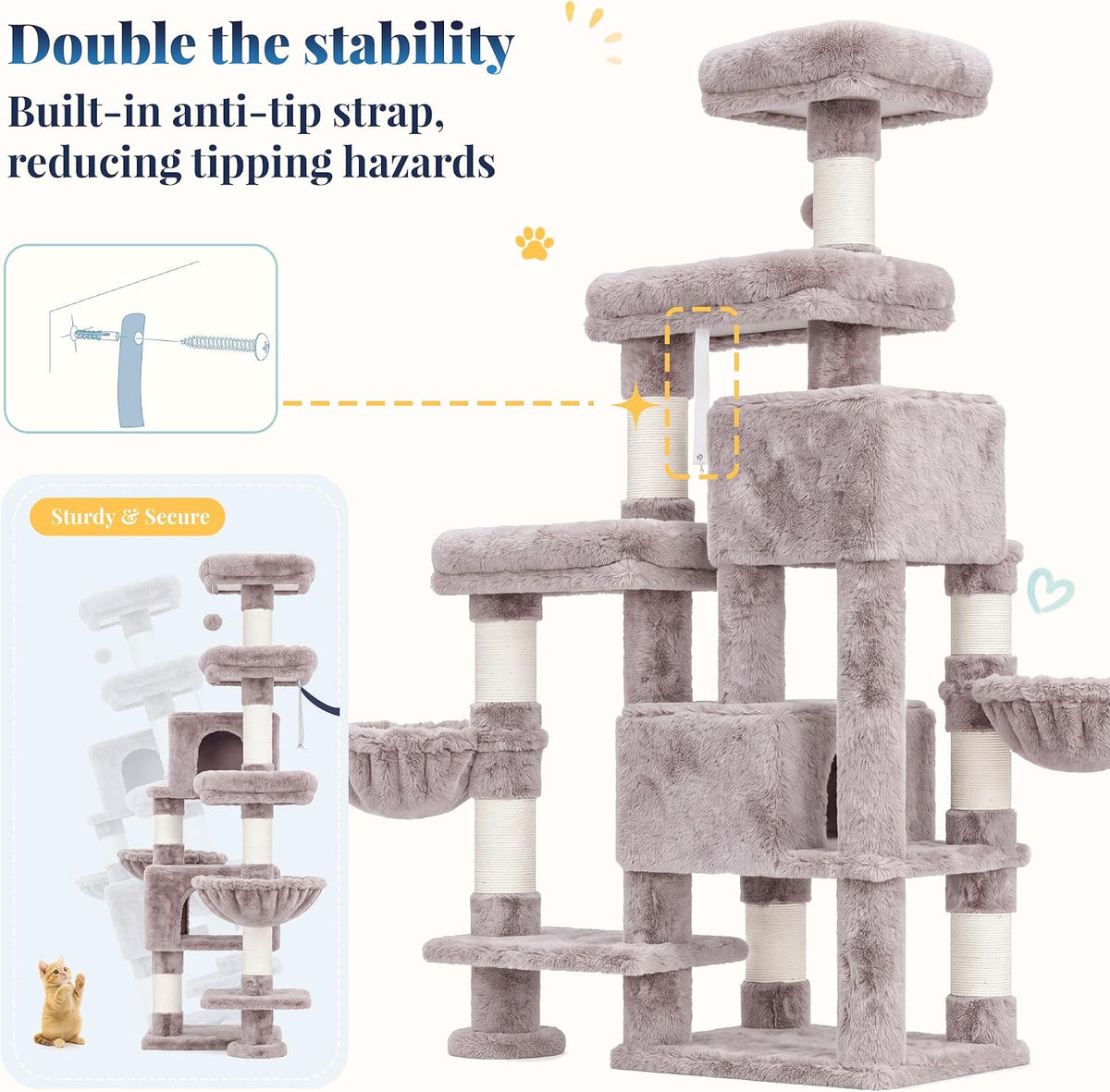 Hey-brother Cat Tree Tower with Stable Extended Base, 3 Platforms, MPJ038MU