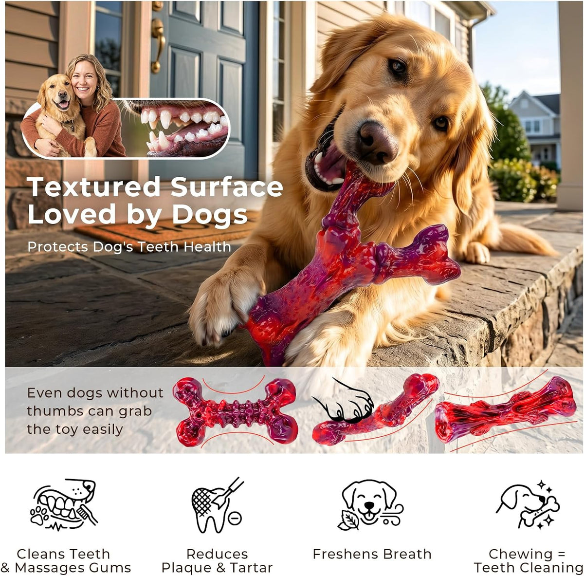 Kseroo 3-Pack Beef Flavored Dog Chew Toys for Aggressive Chewers, Red-XL | Indestructible, Heavy Duty, Rock-Hard Solid Nylon Bones for Medium/Large Dogs 25-100lbs, Tough, Long-Lasting, Keep Them Busy