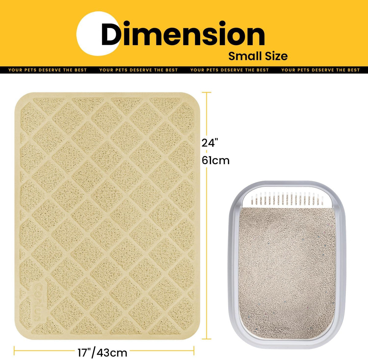Conlun Cat Litter Mat Litter Trapping Mat, Premium Durable PVC Grid Mesh with Scatter Control, Non-Slip, Less Waste Cat Litter Box Mat, Soft on Kitty’s Paws, Urine Waterproof, 24" x 17" Beige