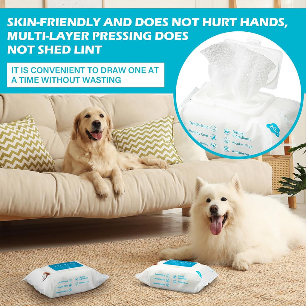Treela 10 Pack Dog Pet Wipes, 80 Count Paws Body, Coconut