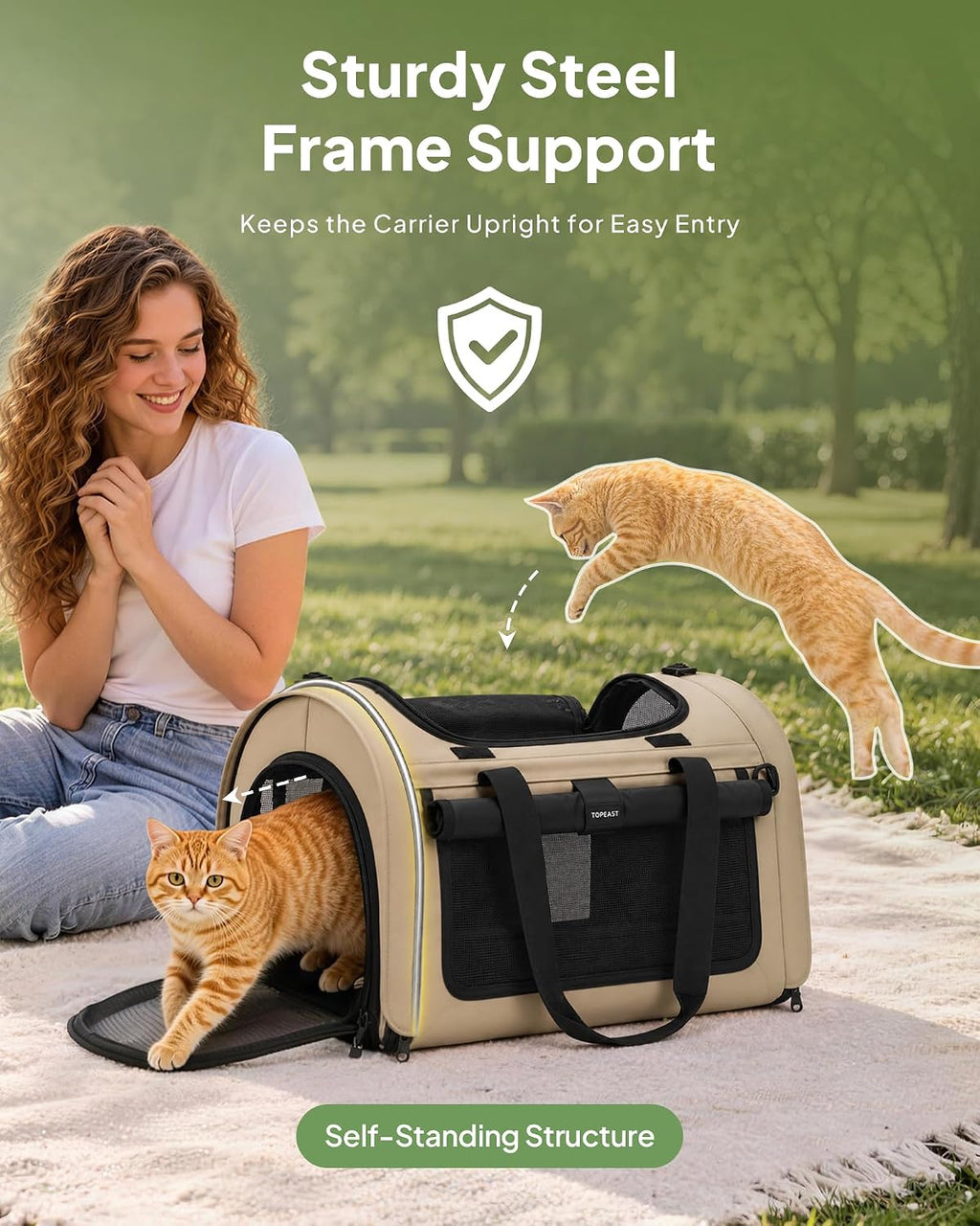 Backpackable Cat Carrier 17"x11"x11", Soft-Sided Collapsible Pet Carrier