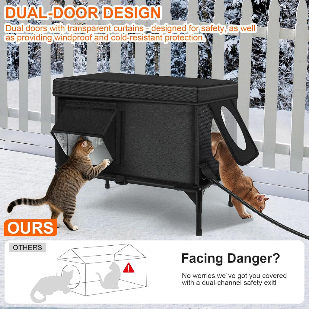 Cat Houses for Outdoor Cats, Insulated Heated Outdoor Cat House Shelter, M
