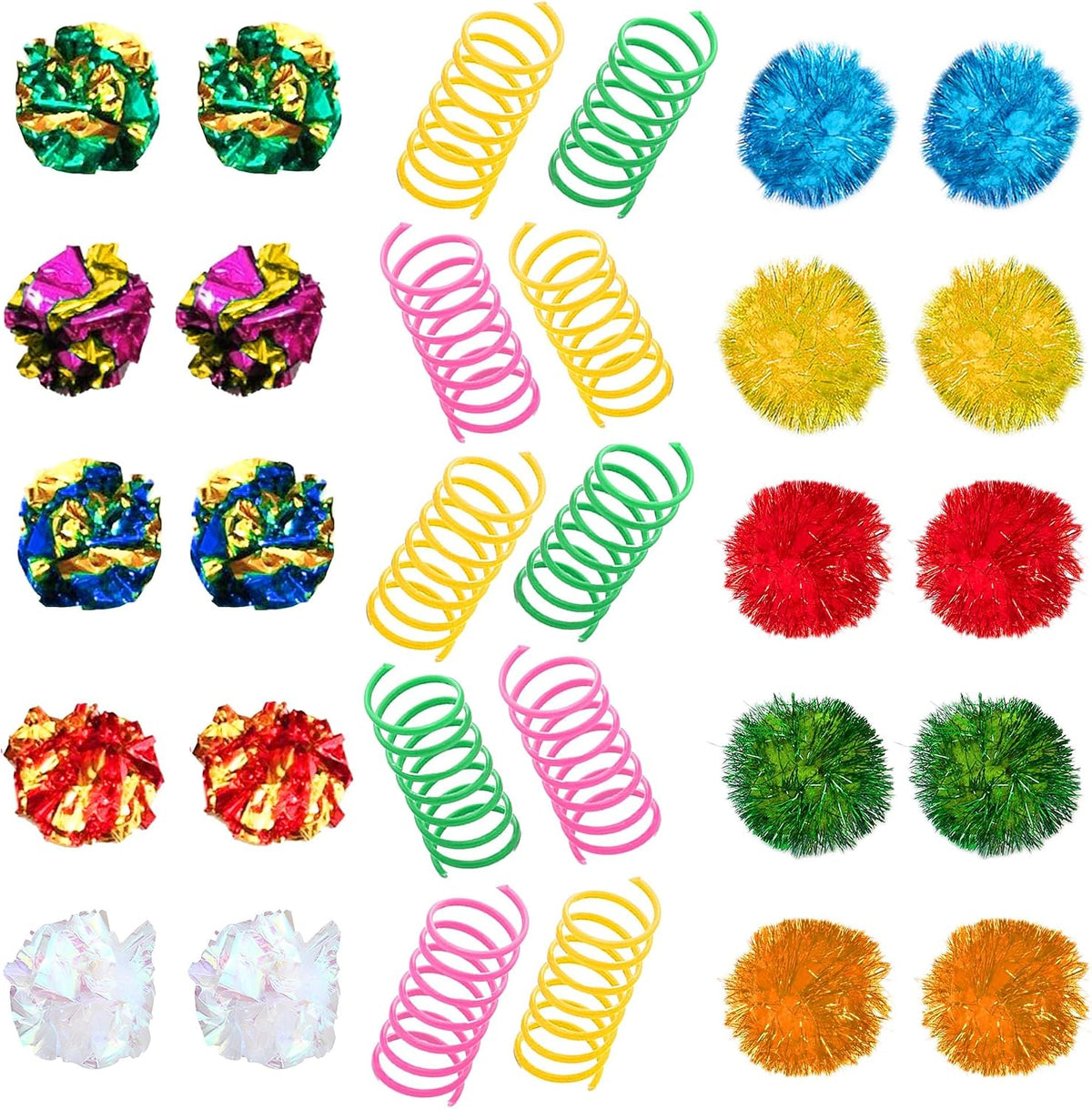 SunGrow Cat Toy Variety Pack, Feline Entertainment for Indoor Kitten, Lightweight, Colorful, Pet Interactive Chase Toys, Activity Tool, Cat’s Supplies & Accessories, 30 Pcs per Pack