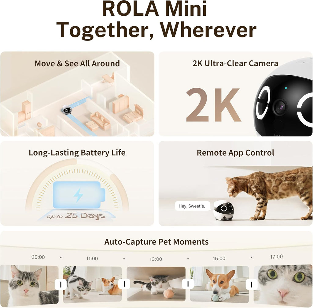 Enabot EBO ROLA Mini Pet Camera Robot: 2K FamilyBot Mobile Home Companion