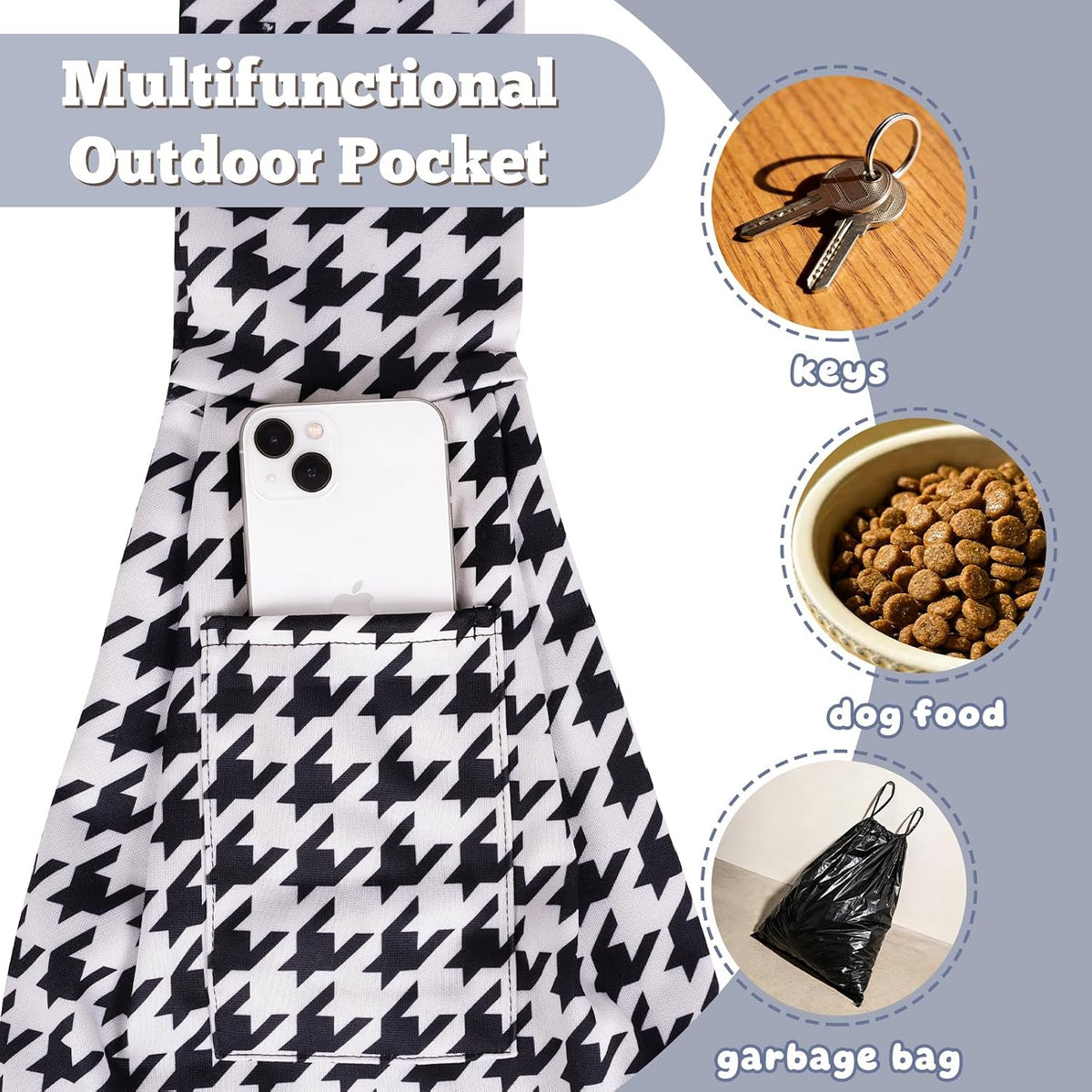 Dog Sling Carrier for Small Dogs and Cats 5–16 lbs, Puppy Carrier Sling with Safety Hook and Storage Pocket, Hands Free Pet Carrier Purse for Travel, Walking, Shopping (Houndstooth)