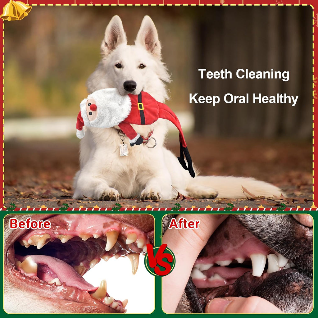 LECHONG 3-Pack Christmas Dog Toys, Tough Dog Squeaky Toys Plush Dog Chew Toys Bundle, Interactive Xmas Dog Toys for Puppy Small Medium Large Dogs