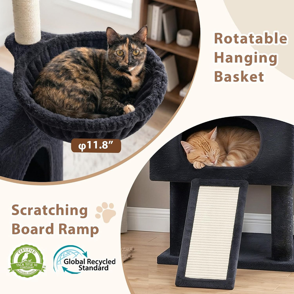 Gitelsnour Cat Tree, 78.7'' Cat Tower, 2 Big Condos for Multi Cats GCT061G