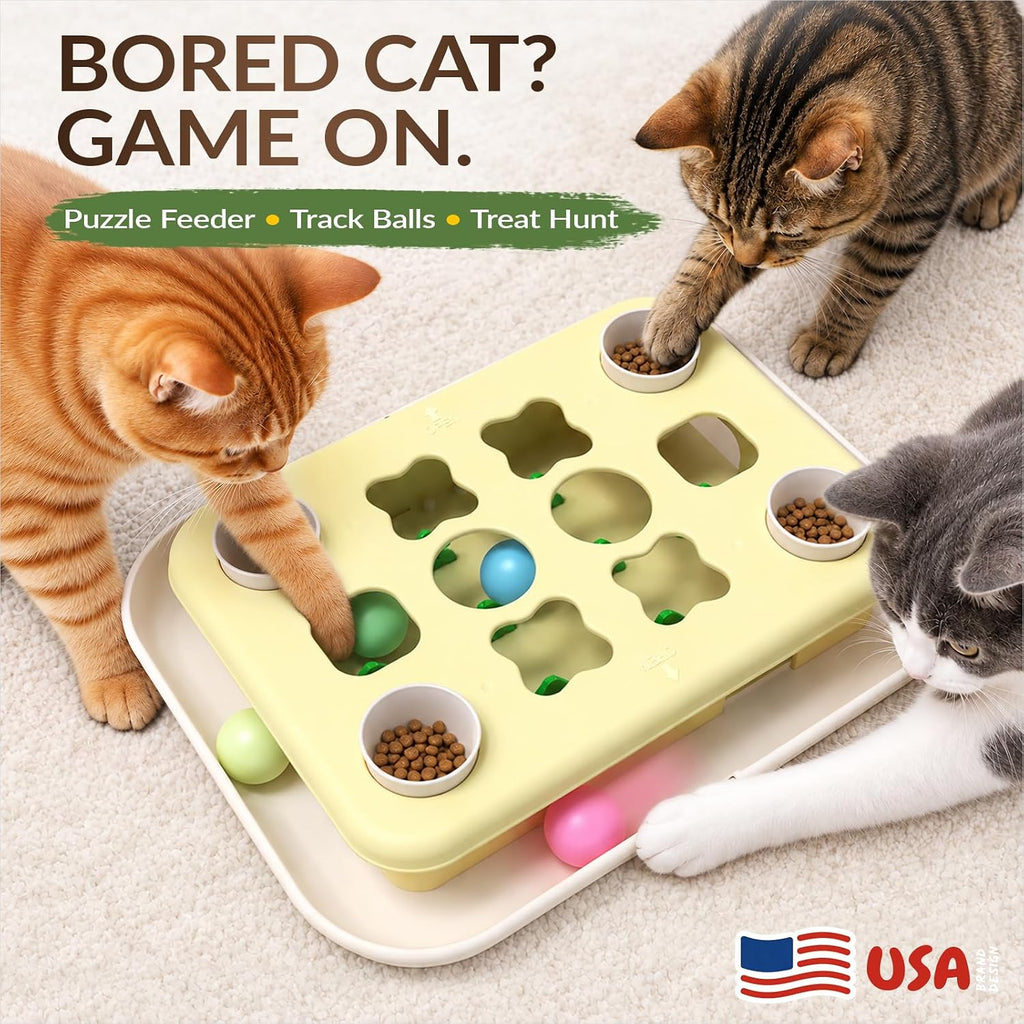 KADTC 3-in-1 Cat Puzzle Toy, Peek-and-Play Box, Track Balls for Indoor Cats