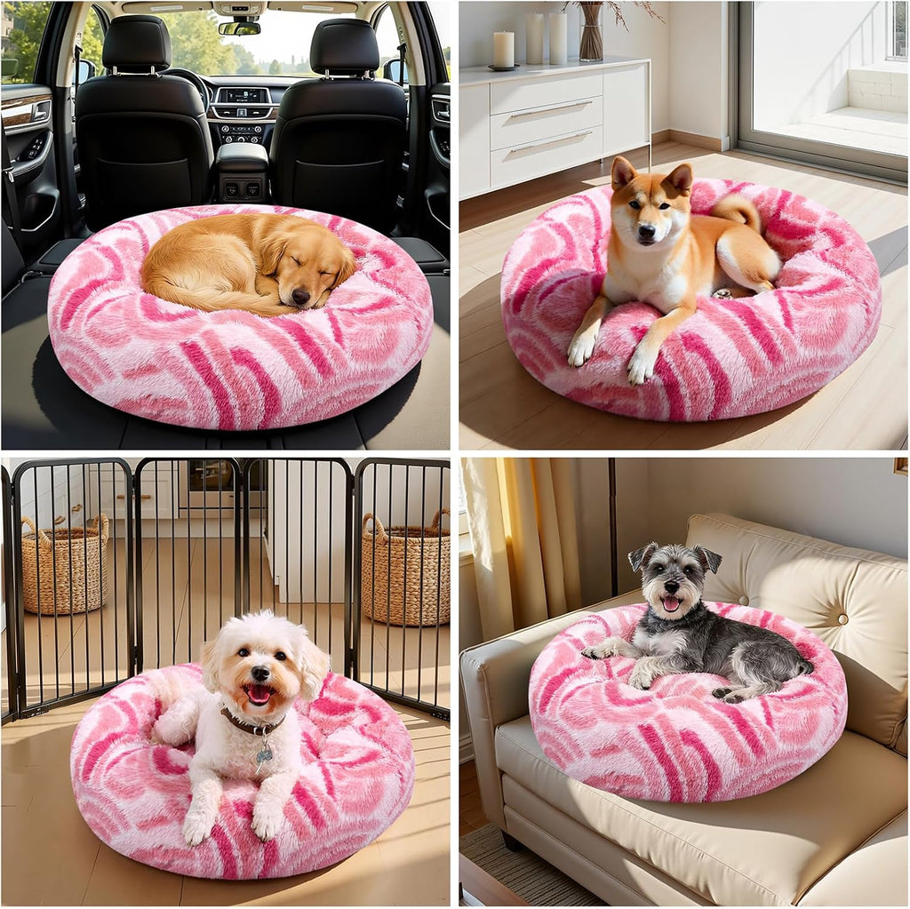 Calming Soft Round Dog & Cat Bed, Donut Cuddler Warming Cozy Fluffy Plush Cushion Beds for Small Medium Sized Dog and Cat