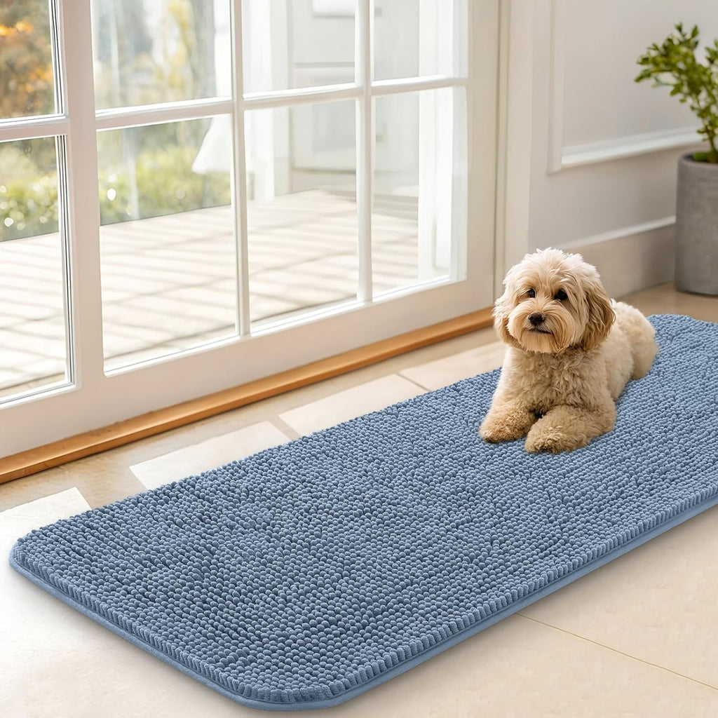 OLANLY Dog Door Mat for Muddy Paws 47x17, Super Absorbent Chenille Mud Mat