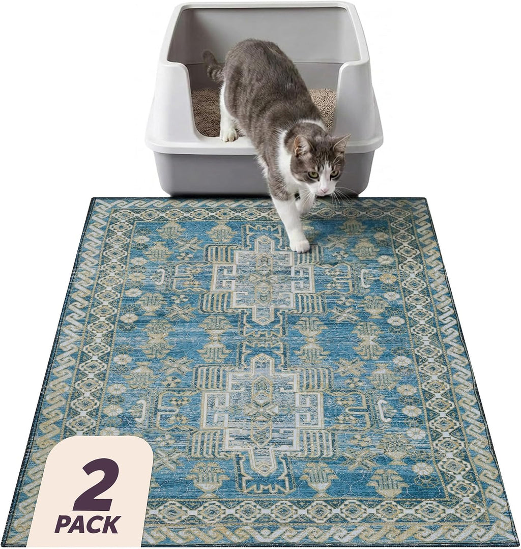 Lovewag Cat Litter Mat, Litter Box Mat, Blue Mesa, 28x41, 2 Pack | Washable litter mat cover, kitty litter mat & cat mat for litter box, litter trapping mat, prevents tracking, multi-cat