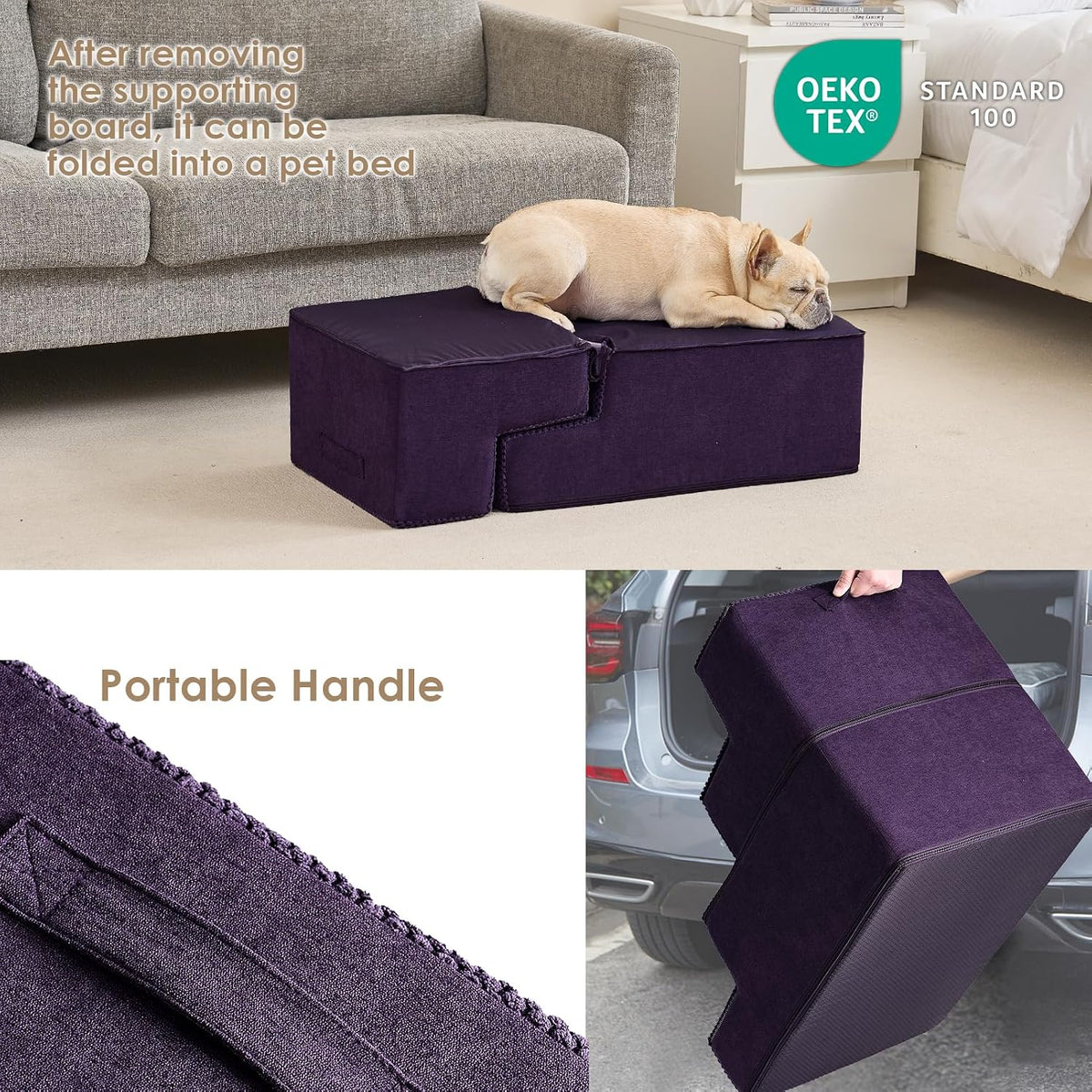 EHEYCIGA Dog Stairs for Bed 18" H, Dog 4-Steps for High Bed, Purple