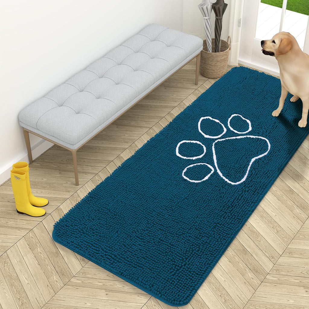 OLANLY Dog Door Mat for Muddy Paws 59x24, Paw Print Design Chenille Mud Mat