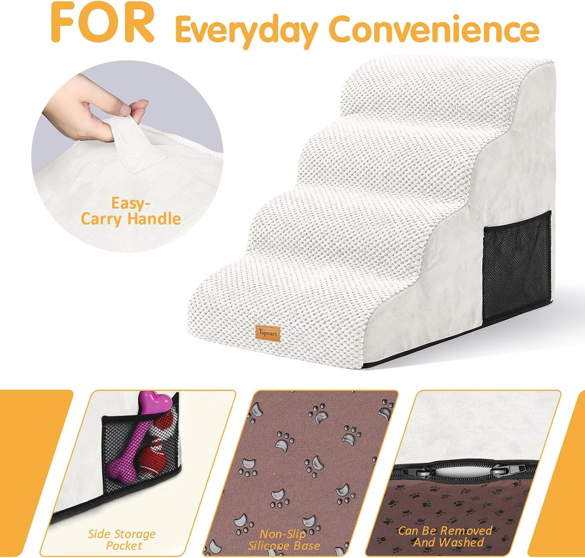 Topmart High Density Foam Dog Steps 4 Tiers,Extra Wide Deep Pet Steps