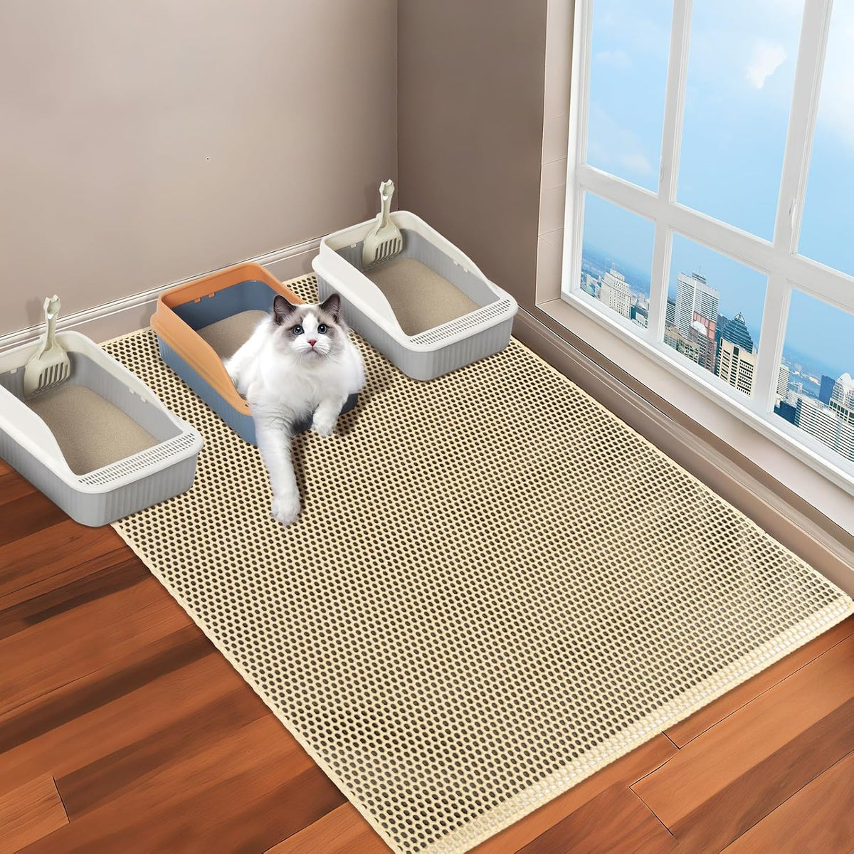 Cat Litter Box Mat-Super Large 47''x36'' Litter Trapping Mat for Cat-XXL Litterbox Matt for Floor-2 Layer Catcher Rug for Pet kitty Litterbox-Waterproof Urine Proof,Non-Slip