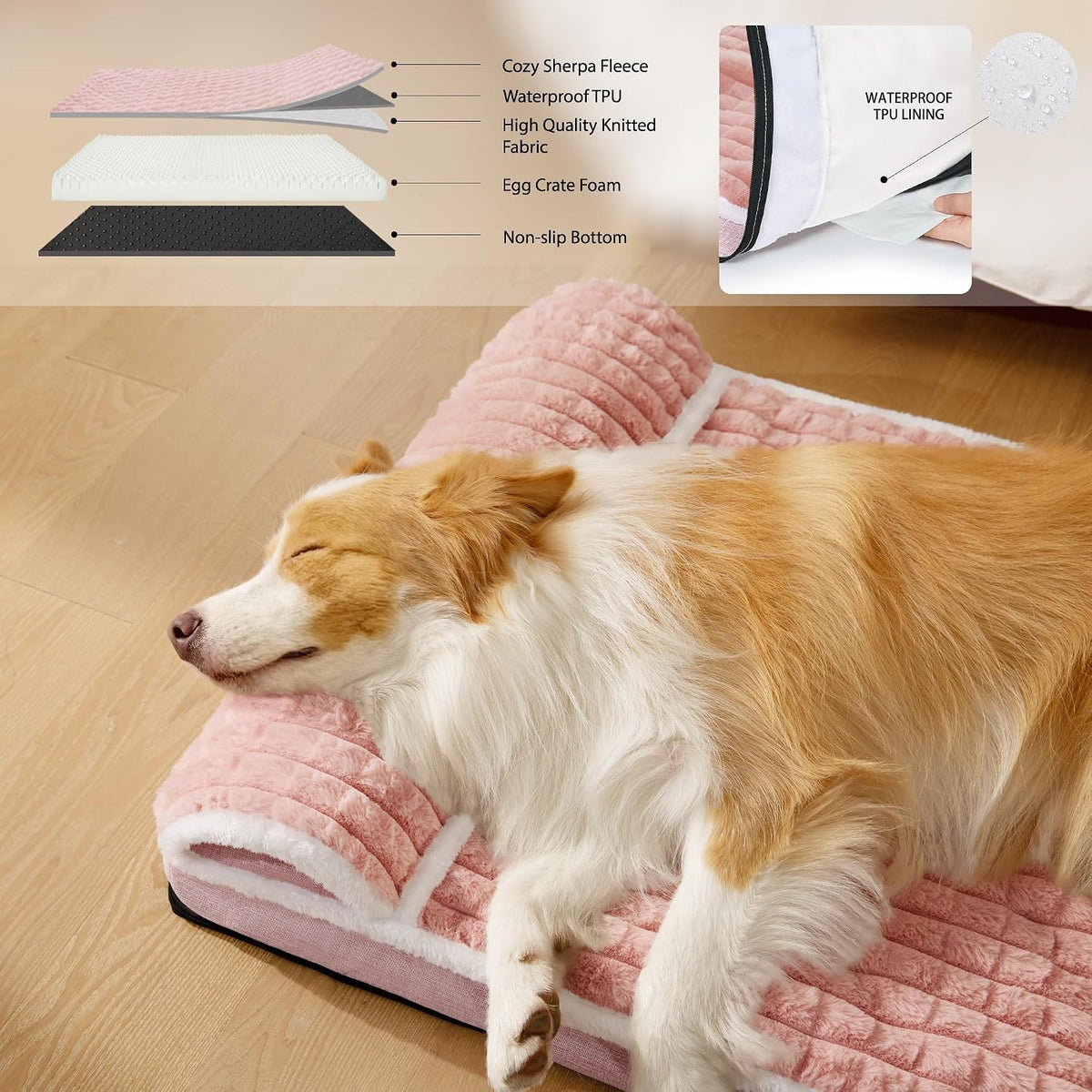 Orthopedic Large Dog Bed Pillow Pet Sofa Bed 36''X24'' Pink