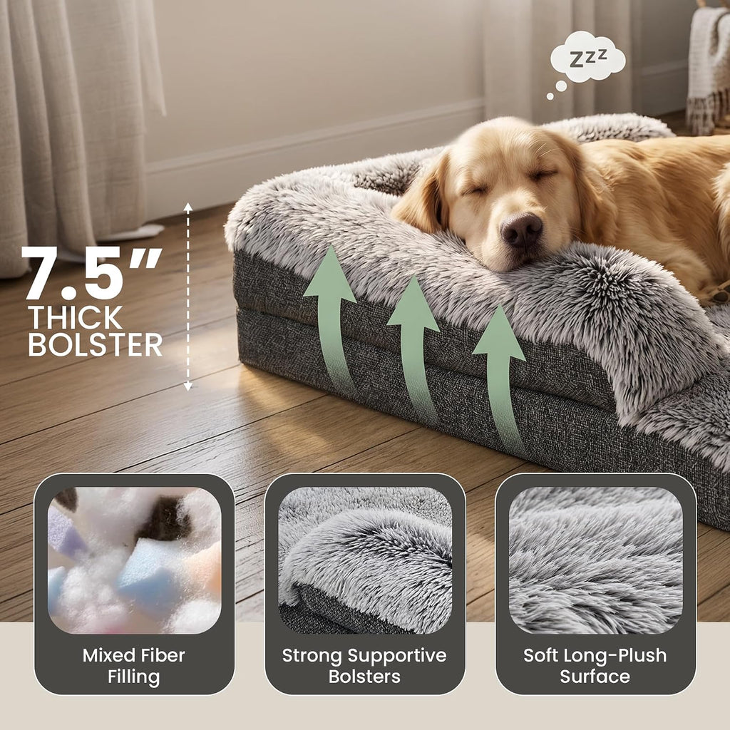 Corner Dog Bed for Large Dogs, 36" Medium Fluffy Orthopedic Pet Bed