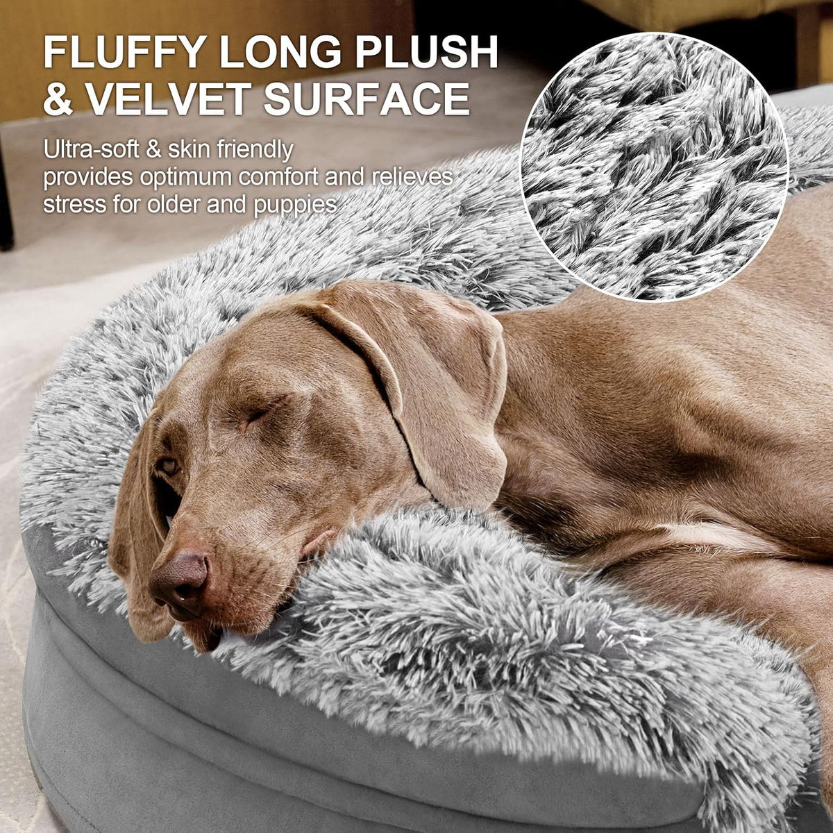 iweepet Fluffy Orthopedic Dog Beds for Jumbo & Giant Dogs,53'' Grey